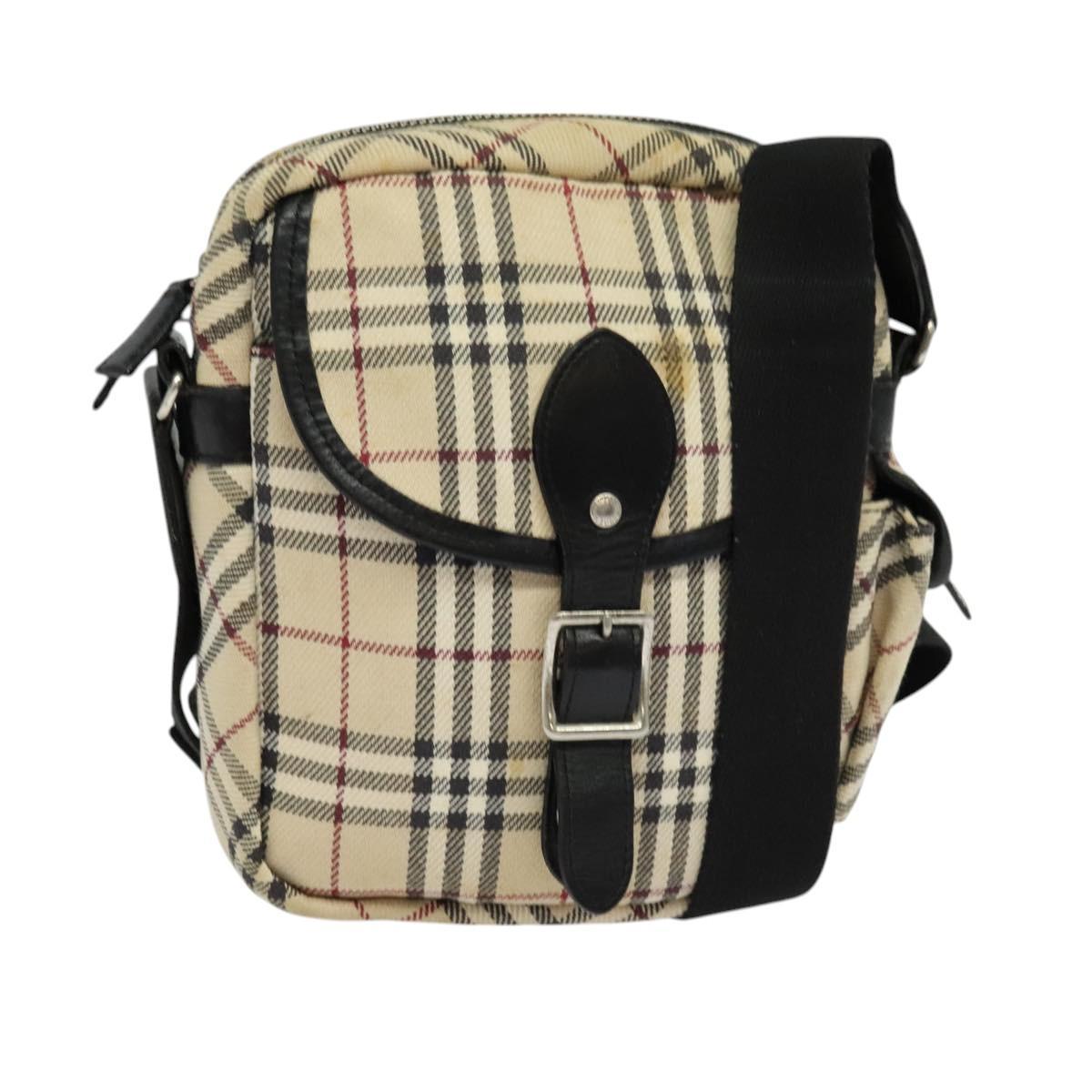 Burberry Nova Check Shoulder Bag Canvas Beige Silver Auth 126049
